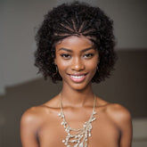 8'' Front Lace Afro Kinky Curly Human Hair Pre-Braided Pixie Cut Wig
